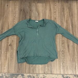 Green Long Sleeve Waffle Knit Top Aerie